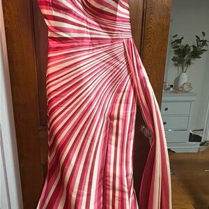 Elegant Pink Stripe Strapless Evening Dress